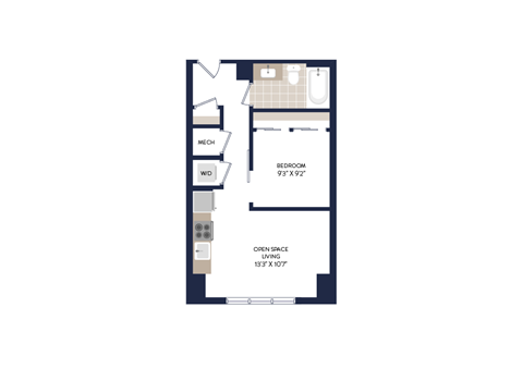 Floor plan for studio, 1 bath, 438 sqft